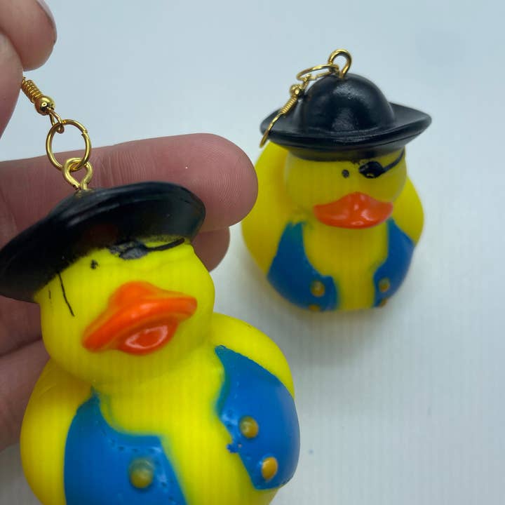 R59Creates - Wholesale Dangle earrings - Aaaaaarrrrrg!! Lil Pirate Rubber Ducky Earrings! Available In Eyepatch Duck, Black Hat Duck, And Red Hat Duck!! In Gold + Silver!2