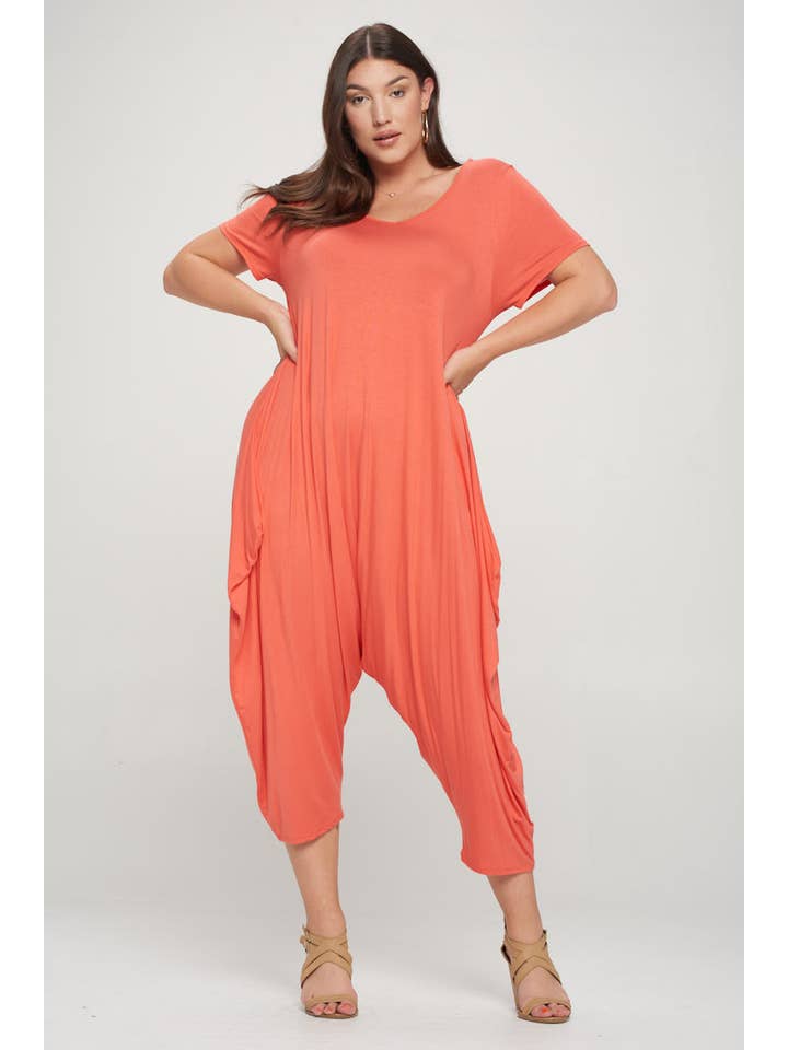 Allium - Wholesale Jumpsuit - Women's - Short Sleeve Harem Jumpsuit Plus3