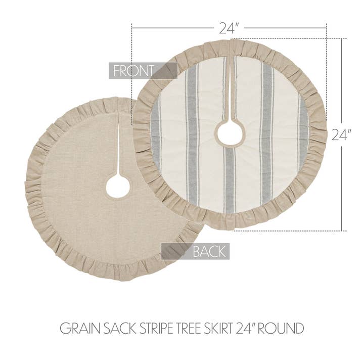 VHC Brands - Wholesale Tree Skirt - Grace Grain Sack Stripe Tree Skirt 24