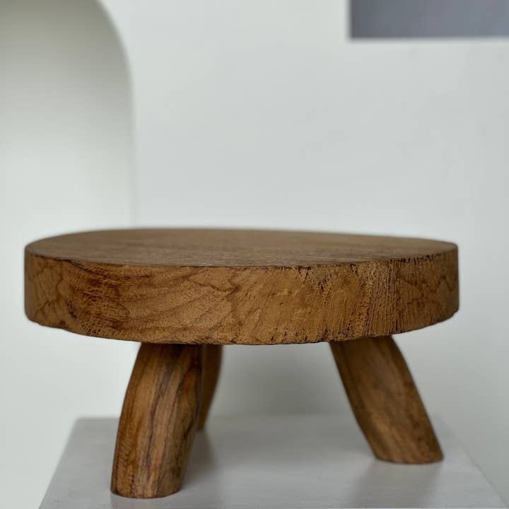 Office Objets - Wholesale Stool - Small low three-legged stool in upcycled blond teak D:30 H:1584