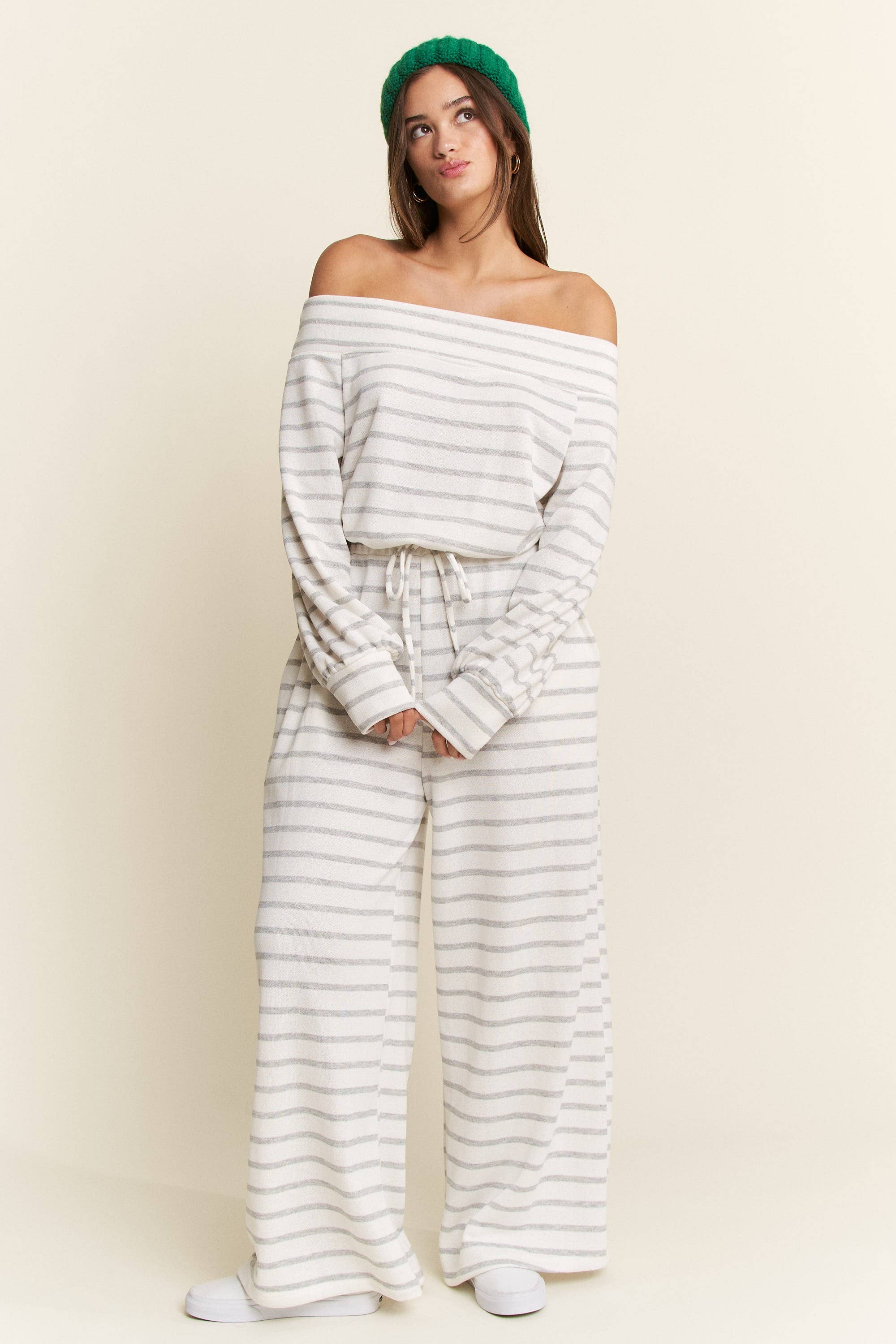 JADE BY JANE - Wholesale Jumpsuit - Women's - PLUS SIZE OFF-SHOULDER STRIPED TERRY JUMPSUIT17