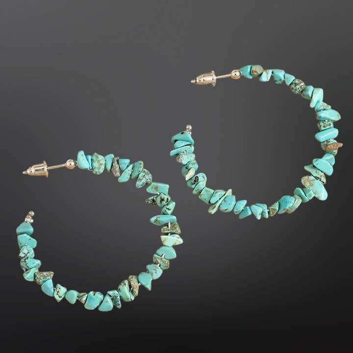 Western Faux Rough Turquoise Hoop Earrings for wholesale by Westrian International