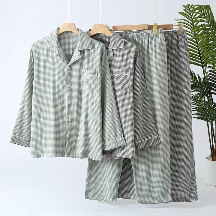 Pyjama à carreaux pour hommes à manches longues et pantalon long pour la vente par Plush Looks