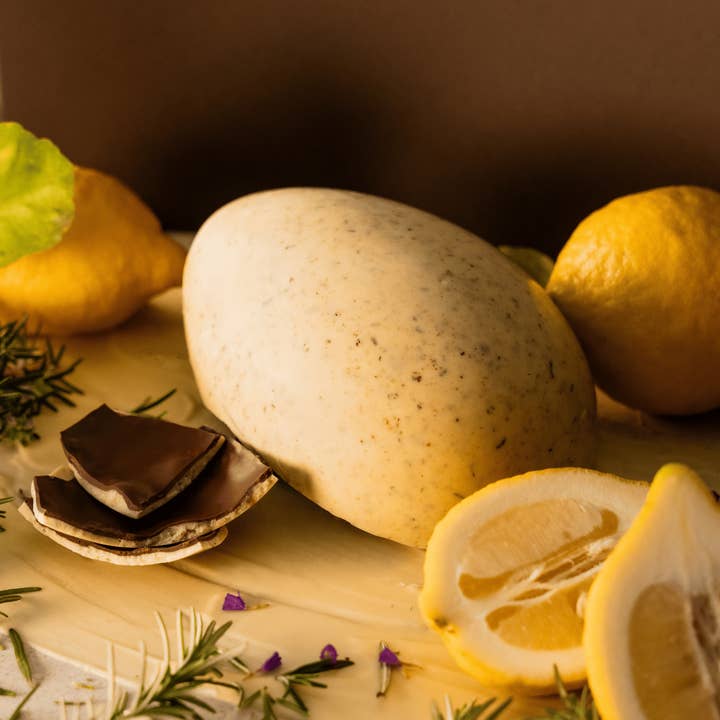 Osterei Zartbitterschokolade 70% Zitrone und Rosmarin für den Großhandel von Cioccolato Lavoratti 1938