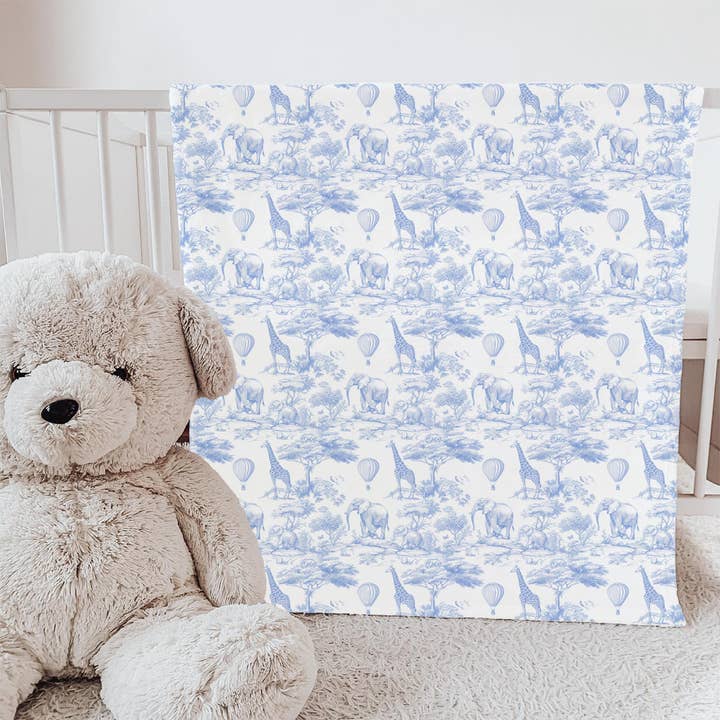 Manta de Minky para Bebé y Niño Pequeño - Safari Azul Toile 30x40 in para venta al por mayor de Hey Peanut Shop