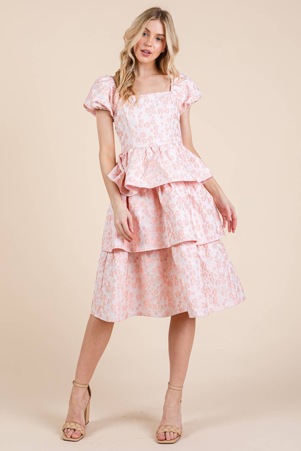 GeeGee x Lovelo - Wholesale Jurk - Dames - Floral Jacquard Gelaagde Midi Jurk, MD515486