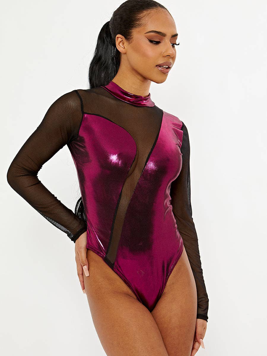 Stylewise Direct – wholesale Bodysuit – Women’s – Metallic Mesh Insert Bodysuit1