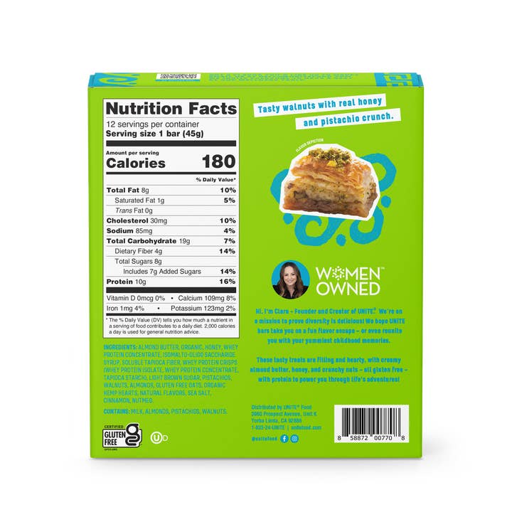 UNiTE Foods - Wholesale Snack Bar - Baklava Flavored Protein Bar