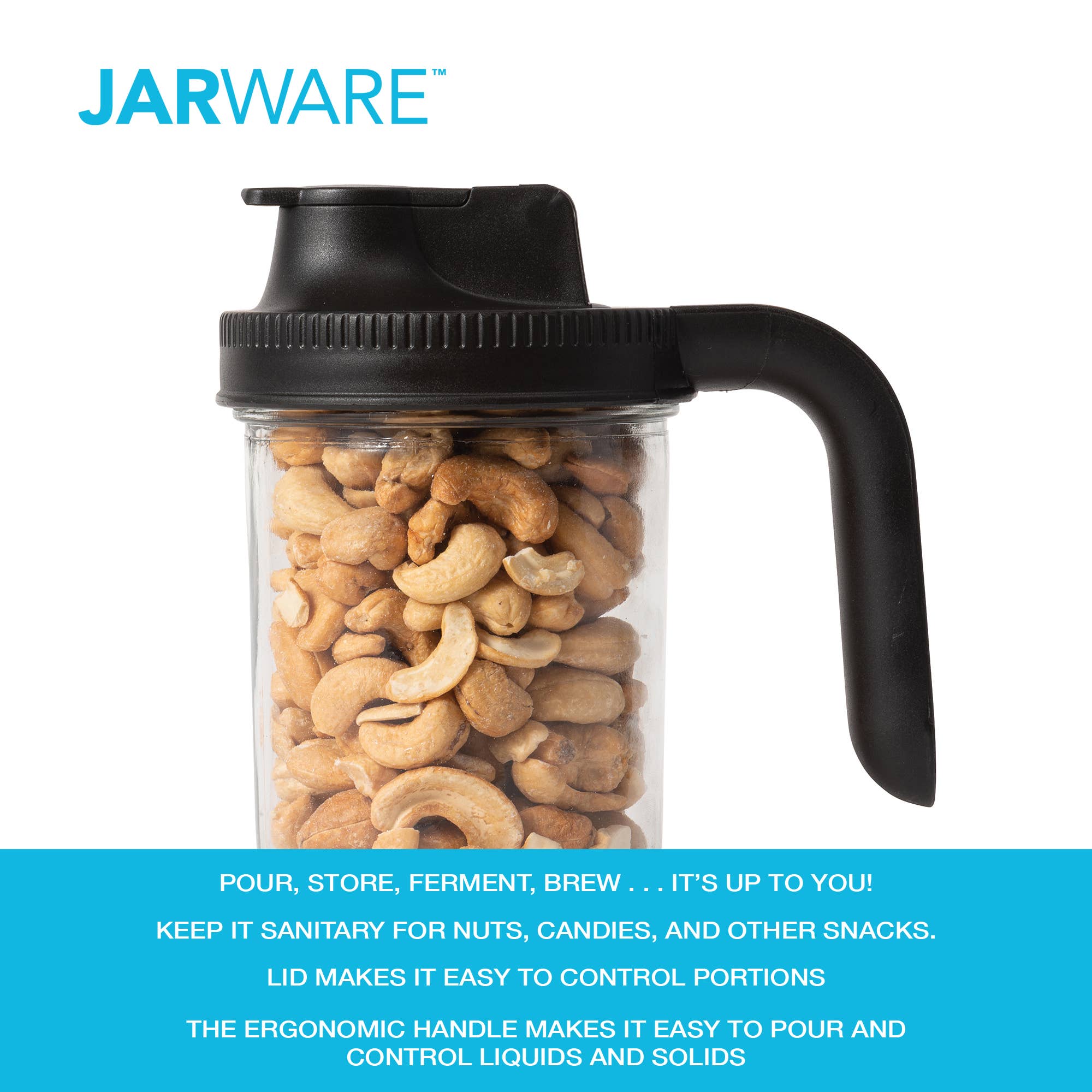 Fox Run Brands - Wholesale Kitchen Tool/Gadget - Jarware Black Spout Lid With Handle for Wide Mouth Mason Jar