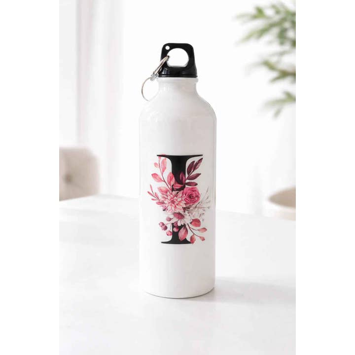 Personalised Floral Initial “T” Stainless Steel Drink Bottle for wholesale by Leafe