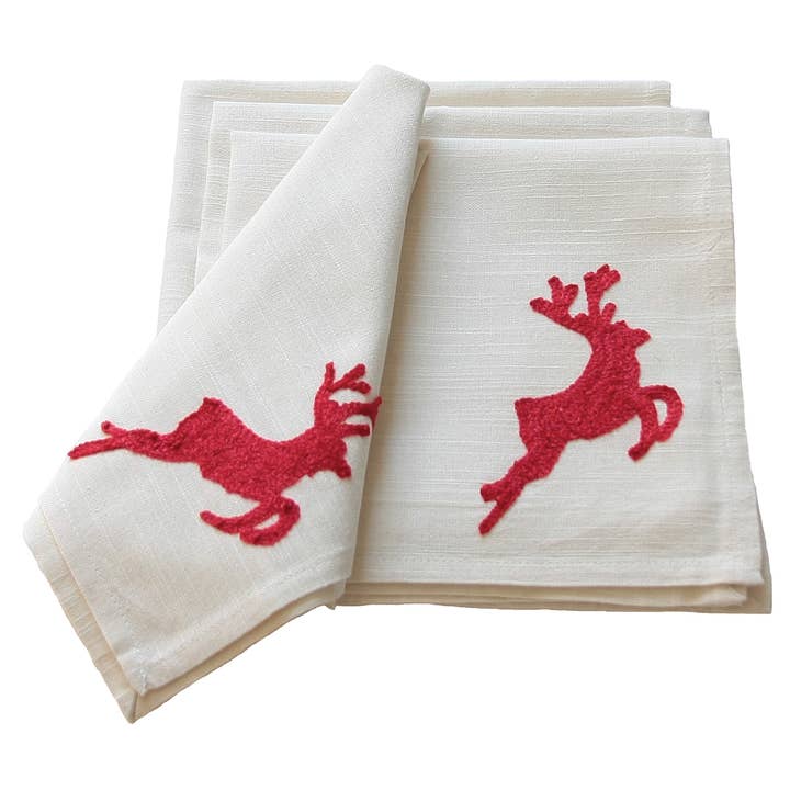 Reindeer Crewel Embroidery Napkins, 20 by 20-Inch, Set of 4 for wholesale by Xia Home Fashions & Manor Luxe