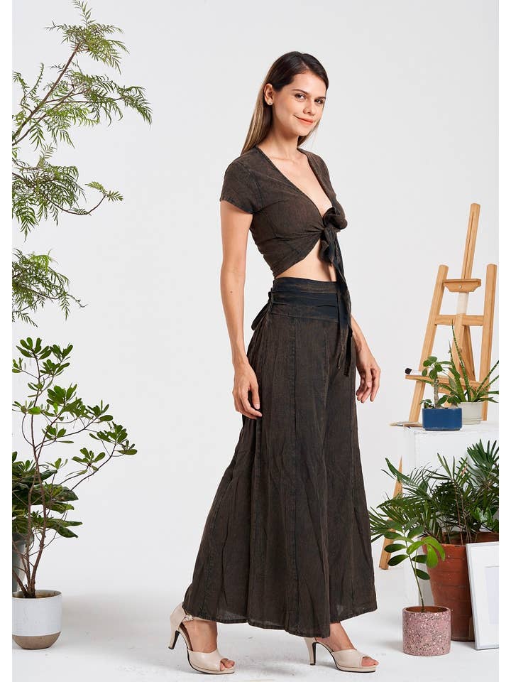 Kathmandu Imports - Wholesale Blouse - Women's - Short sleeves Front/Back Tie Solid Top (KT-1406)1