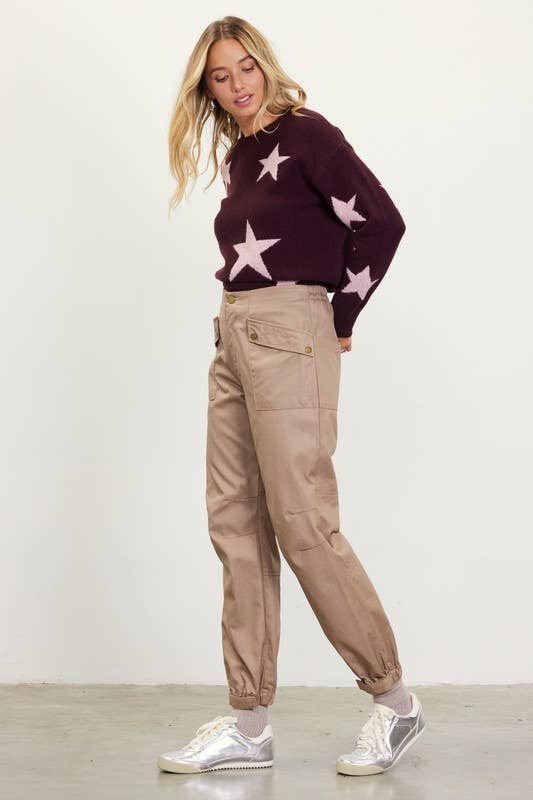 Taupe Pantalon cargo enduit en vente sur Faire3