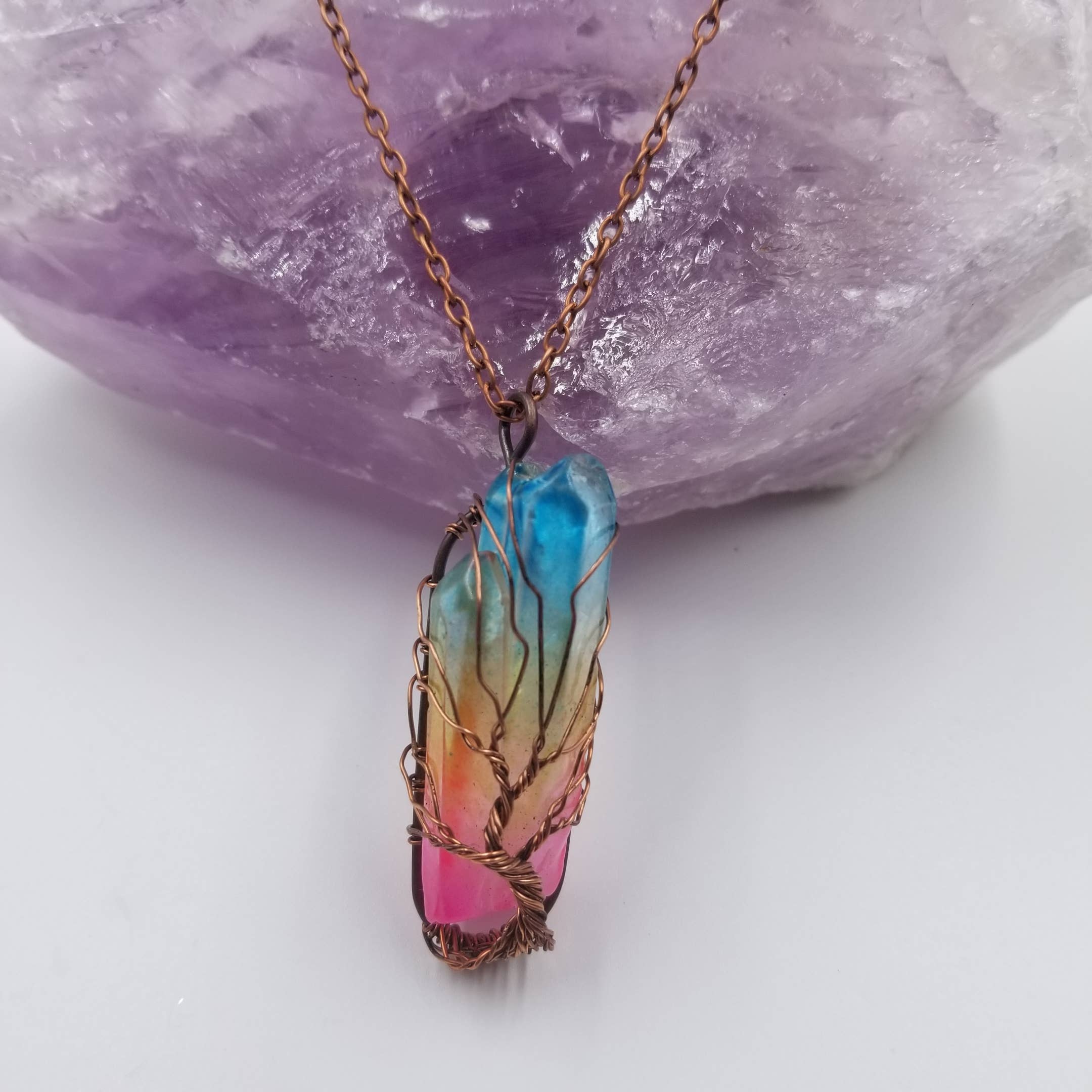 magnolia jewelry - Wholesale Pendant/Charm Necklace - Wired Rainbow Crystal Tree Of Life Necklace1