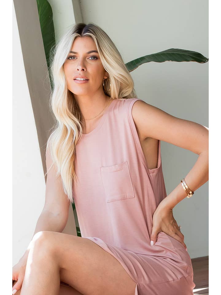 Sweet Lovely by Jen - Wholesale Dress - Women's - CASUAL JERSEY KNIT SOLID POCKET SLEEVELESS MIDI DRESS