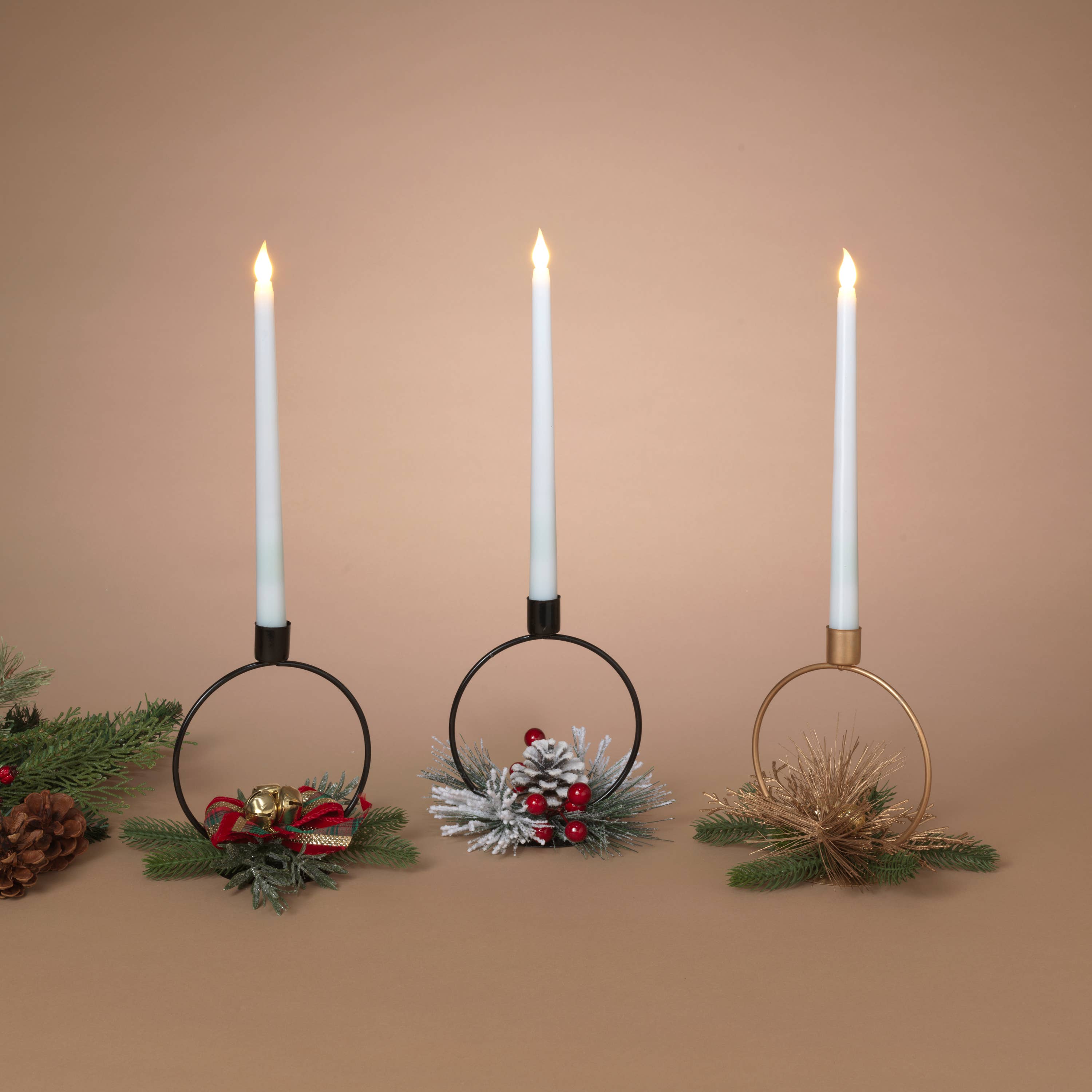 The Gerson Companies - Wholesale Christmas Decoration - Gerson Christmas 14"H Holiday Candle Holder w/ LED Candle &0