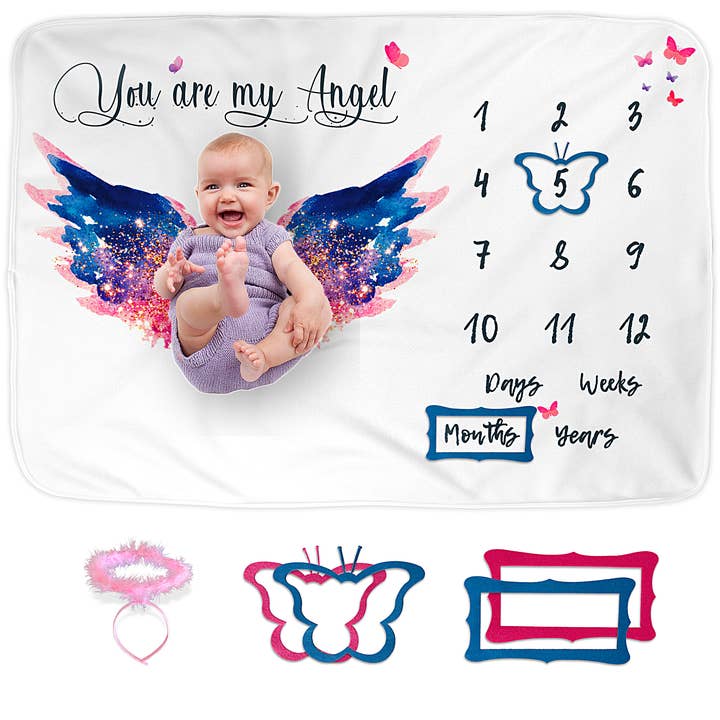 Luka&Lily Månadsstenfilt för Babyflickor, 60x40 tum (Änglavingar) för wholesale av Luka & Lily