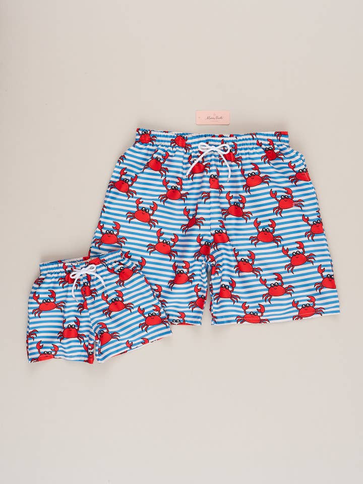 Dad & Me Crabby Striped Swim Trunks for wholesale by Marie Nicole Clothing