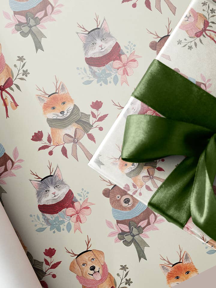 Christmas Wrapping paper sheet Sage for wholesale by Shannon Casey