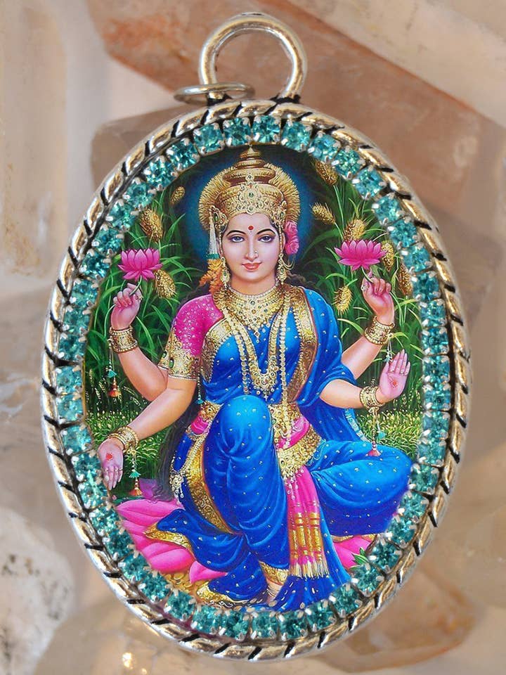Goddess Lakshmi Handmade Necklace Hindu Jewelry Medal Pendant for wholesale by MariaSantissimaShop