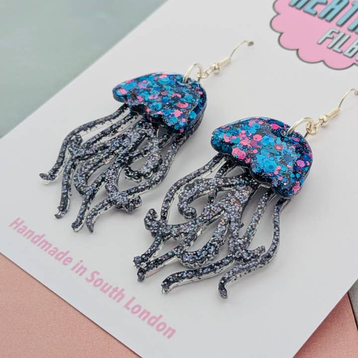 By Heather Filby – wholesale Dangle earrings – JellyFish Glitter Earrings (MORE COLOURS) - Best Seller1