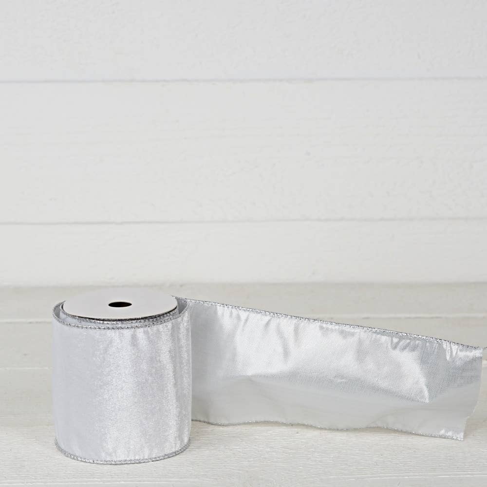 Holiday Depot Inc. - Wholesale Ribbon - Gift Wrapping - R32982-Wired Ribbon-Platinum Velvet w. Silver Back (4inW)2