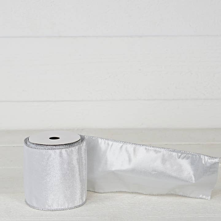 Holiday Depot Inc. - Wholesale Ribbon - Gift Wrapping - R32982-Wired Ribbon-Platinum Velvet w. Silver Back (4inW)2