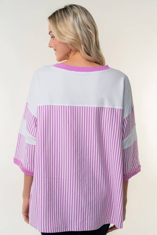 Nero Top in maglia a righe a maniche corte T25111 in vendita all'ingrosso su Faire9
