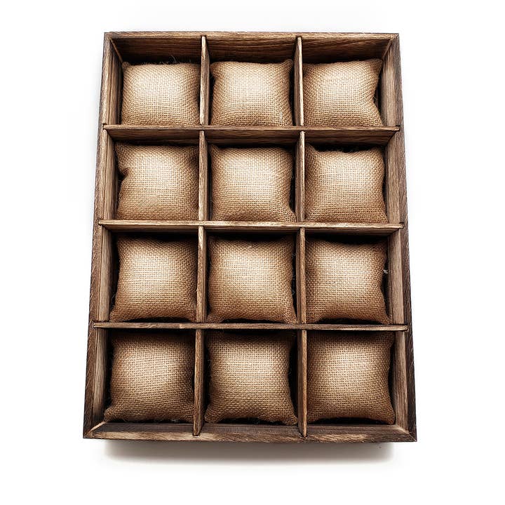 Anju Jewelry - Wholesale Jewelry Stand & Display - Wooden Tray and Natural Burlap Cushions