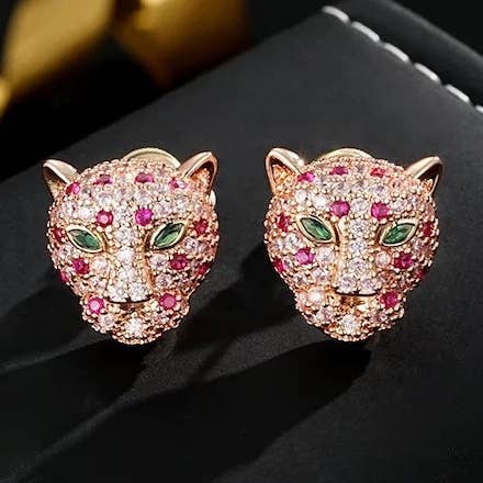Boucles d'oreilles clous plaquées or léopard de luxe pour la vente par LanLivia