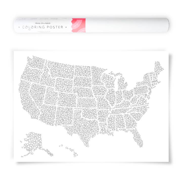 Bubbles United States Coloring Map for wholesale by Anna Grunduls Design