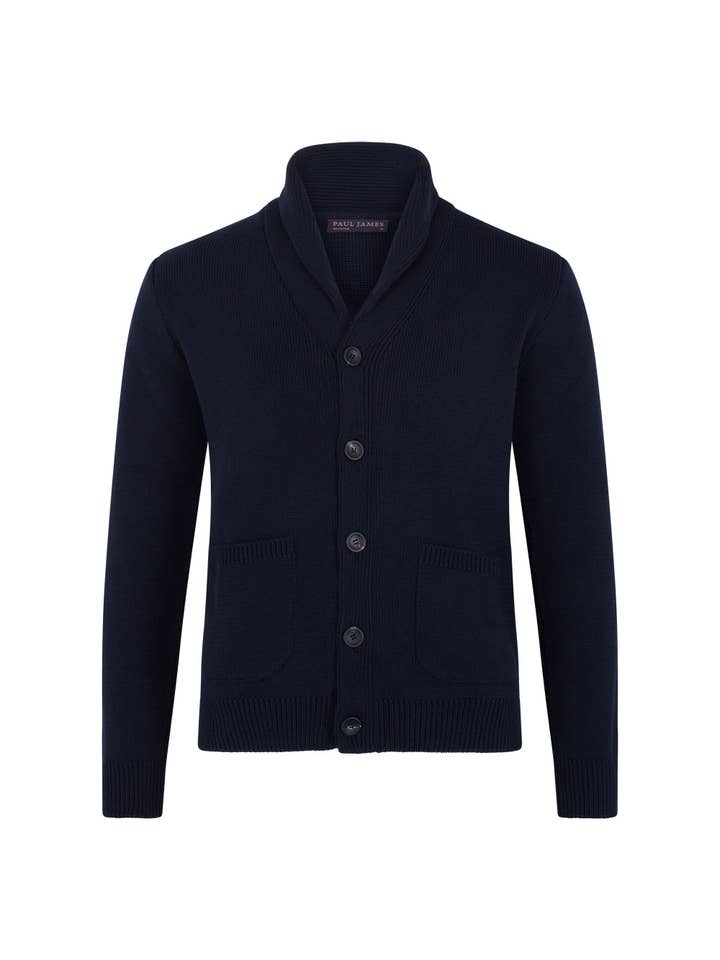 Paul James Knitwear – wholesale Kofta - Herr – Mens Midweight 100% Bomull Sjal Krage Cardigan11