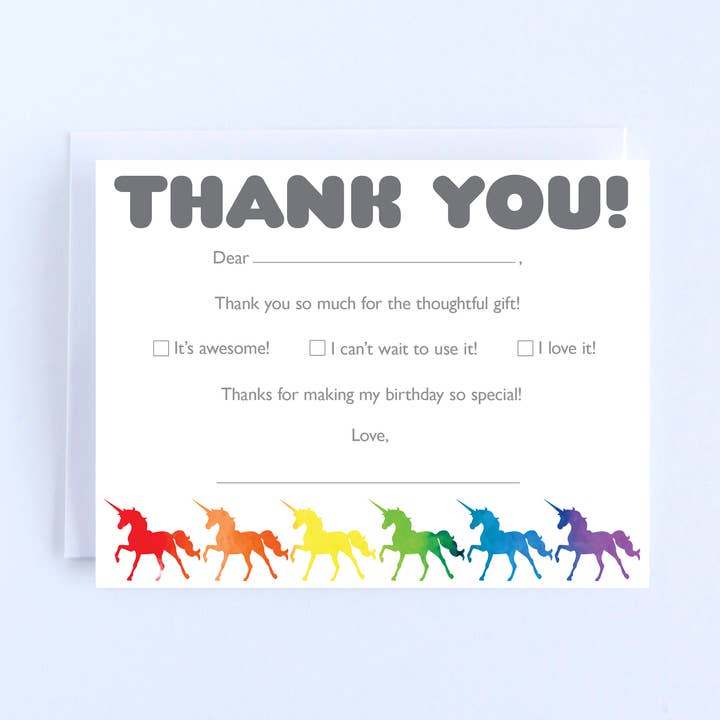 Udfyld Tak Noter: Rainbow Unicorns - Boxed Sæt med 10 for engroshandel hos The Cornerstone Studio