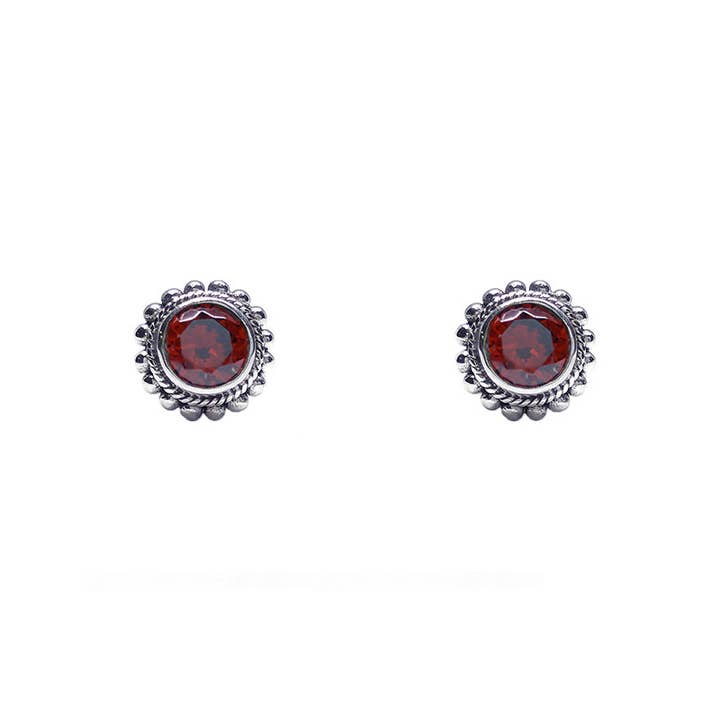 Ornate Sterling Silver Bali Stud with Garnet for wholesale by SITA