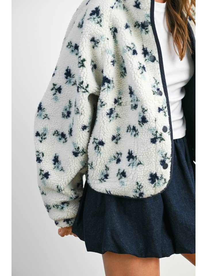 BUTTERMELON - Wholesale Jacket - Women's - Floral Print Fluffy Fleece Jacket - BMJ781114