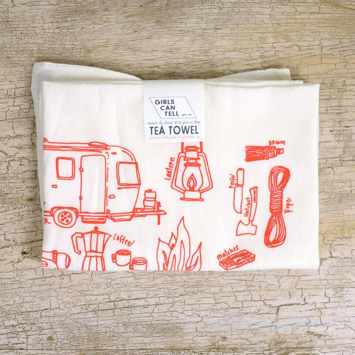 Camping Tea Towel | kitchen | flour sack | dish towel for wholesale by Girls Can Tell