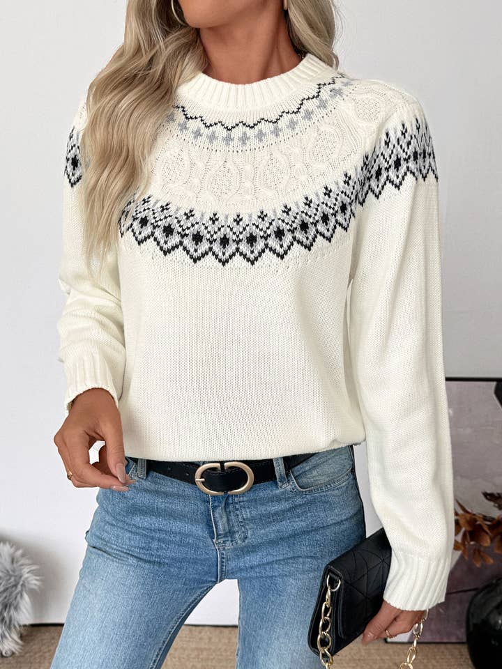 Fair Isle Cableknit Sweater for wholesale by Gray Layne LLC