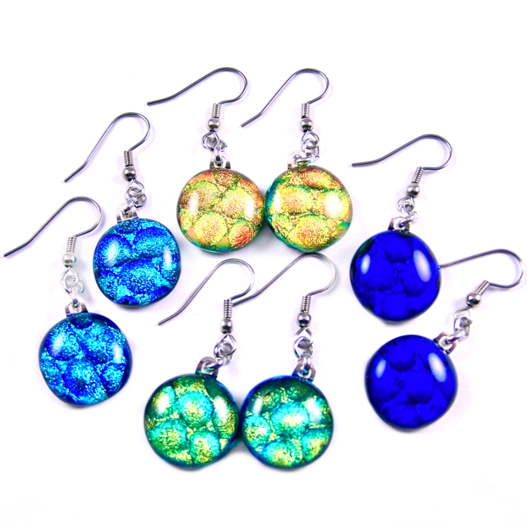 Glass Town USA - Wholesale Dangle Earrings - Dichroic Glass Earrings Dangle - Round Textures Rainbow Mix2