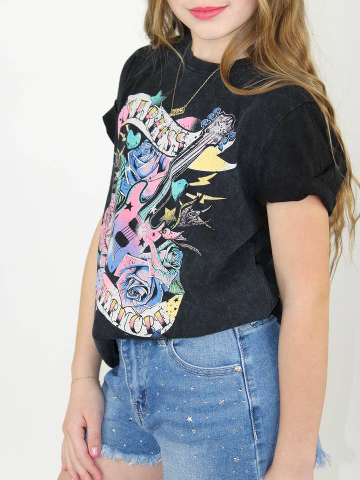 Paper Flower - Wholesale Shirt - Kids - Rock and roll guitar graphic shirt - TWEEN GIRLS1