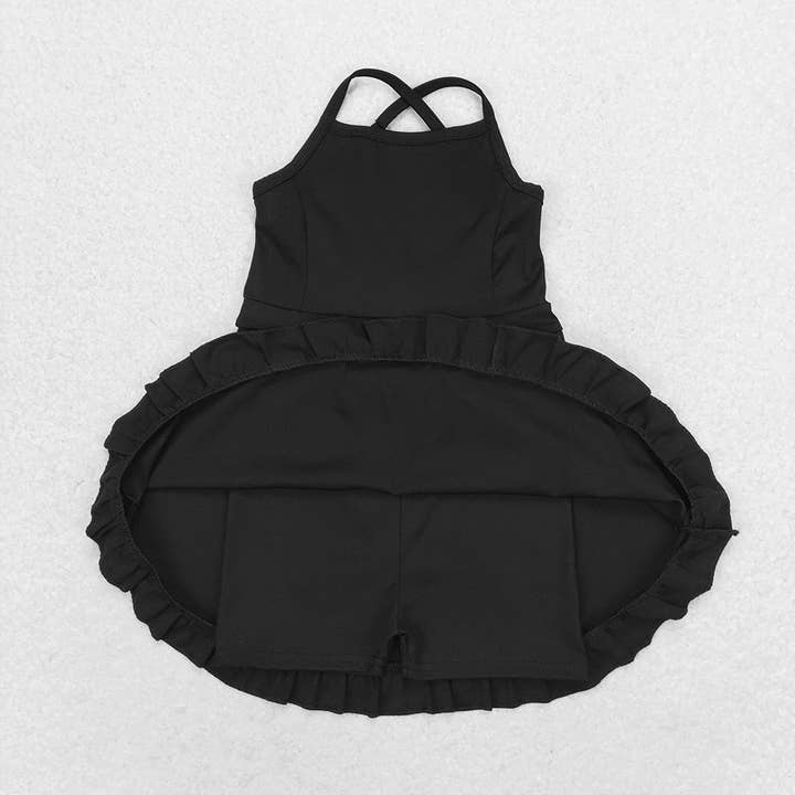 Aier Wholesale - Wholesale Athletic Dress - Kids - Baby Girls Black Knit Knee Length Active Wear Dresses