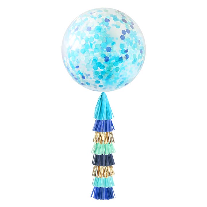Jumbo Confetti Balloon & Tassel Tail - Blue Party for wholesale by Paperboy