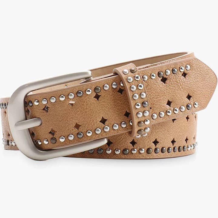 UNISHE - Wholesale Belt – Women's - Perforated Punk Double-Row Studded Leather Belt ZK36753