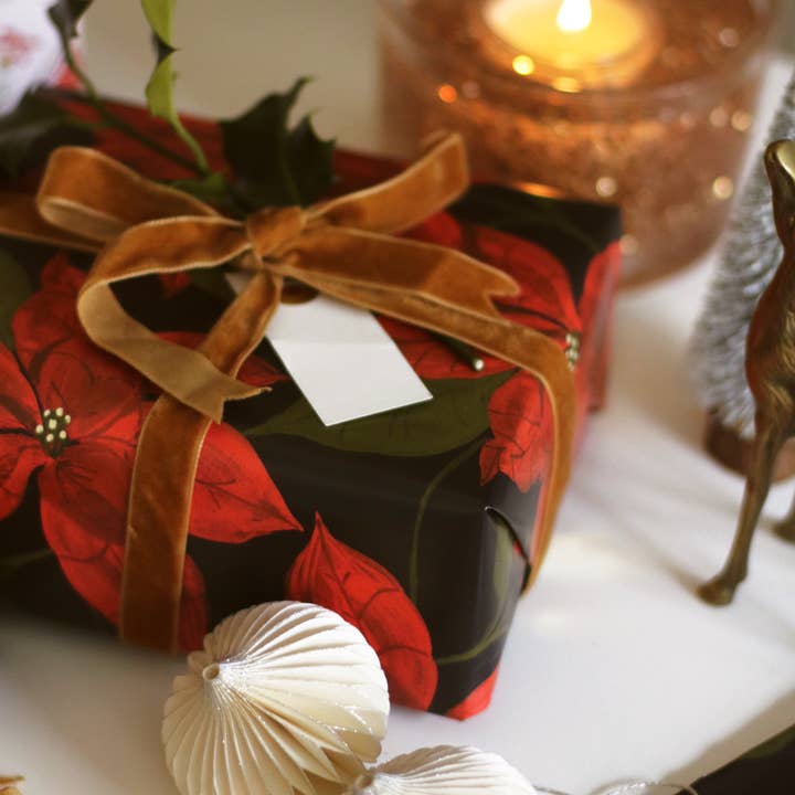 Poinsettia Flower Christmas Wrapping Paper Sheet for wholesale by Annie Dornan Smith