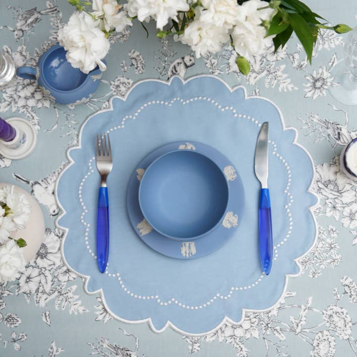 HARMONY BLUE ROUND FABRIC PLACEMAT for wholesale by PNR Decor