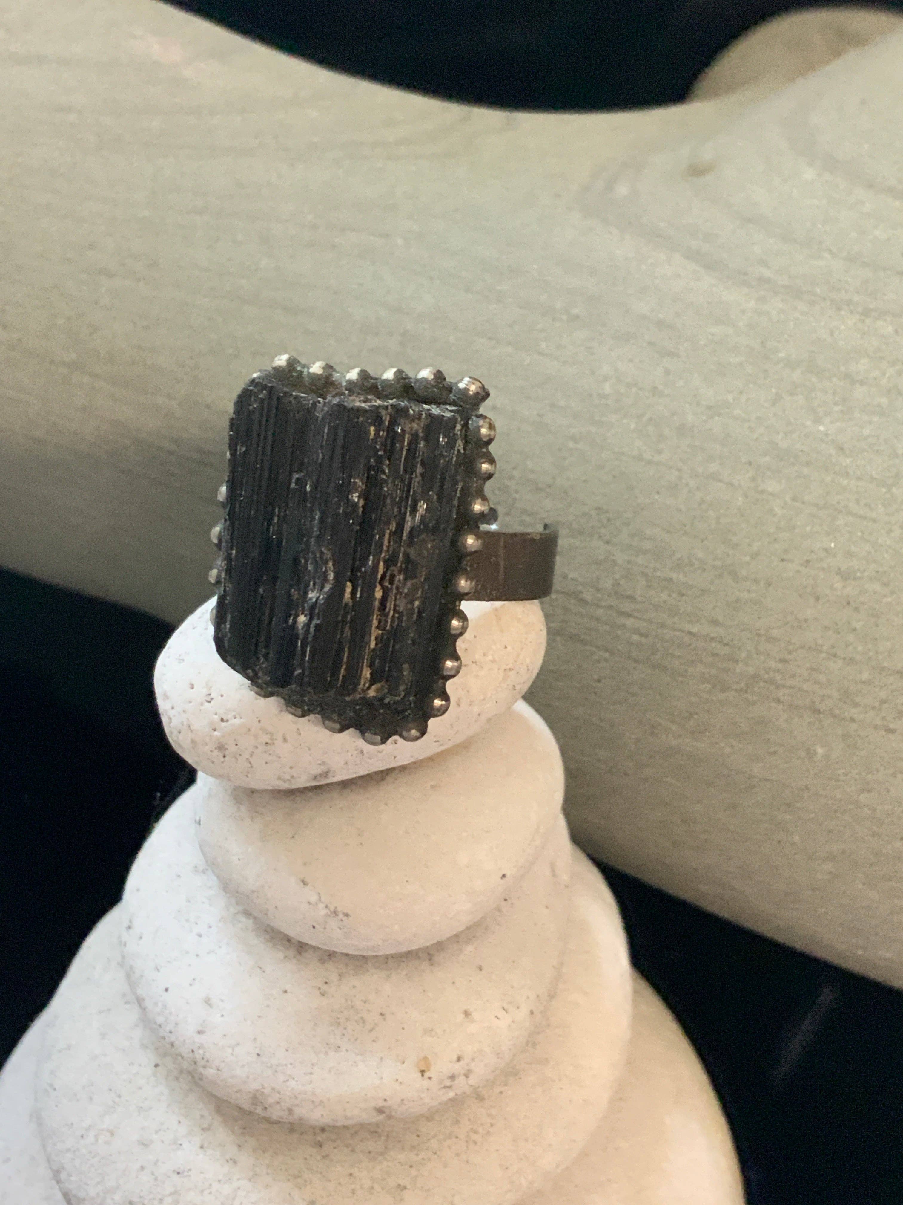 Peace Love Bling - Wholesale Cocktail/Statement Ring - Seriously Statement Raw Black Tourmaline Ring5