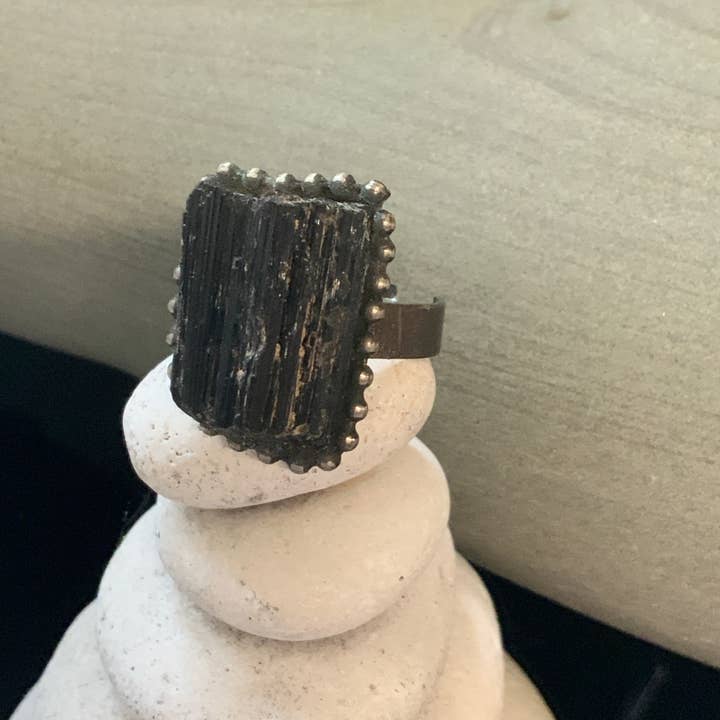 Peace Love Bling - Wholesale Cocktail/Statement Ring - Seriously Statement Raw Black Tourmaline Ring5