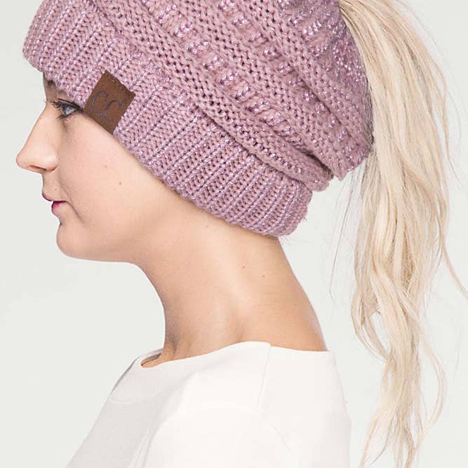 Hana – wholesale Beanie – Women's – C.C Metallic Messy Bun Ponytail Beanie12