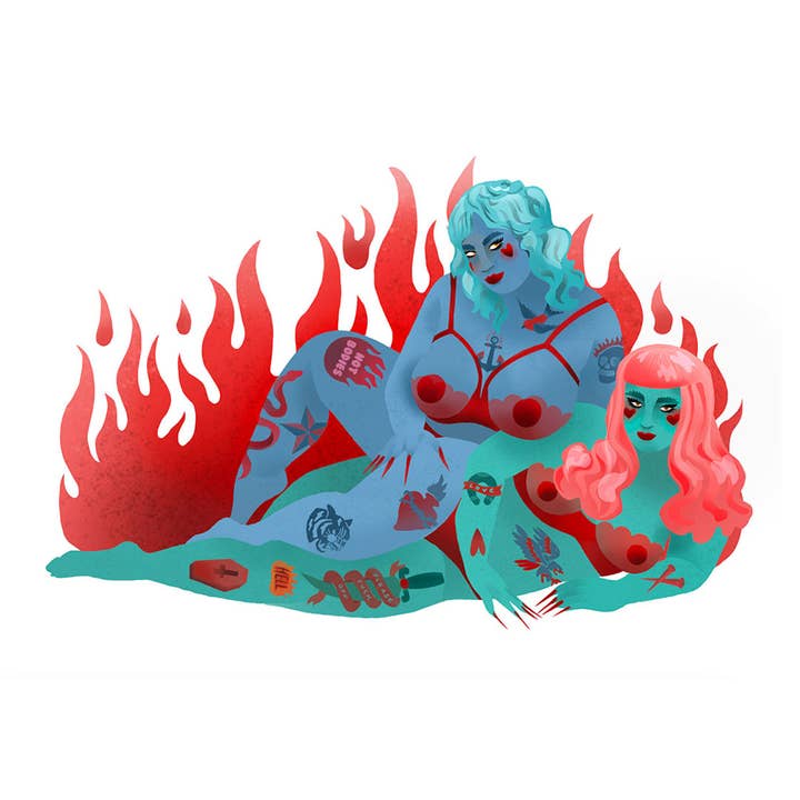 Tätowierte Queer Babes Kunstdruck von Lola Blackheart für den Großhandel von Lola Blackheart