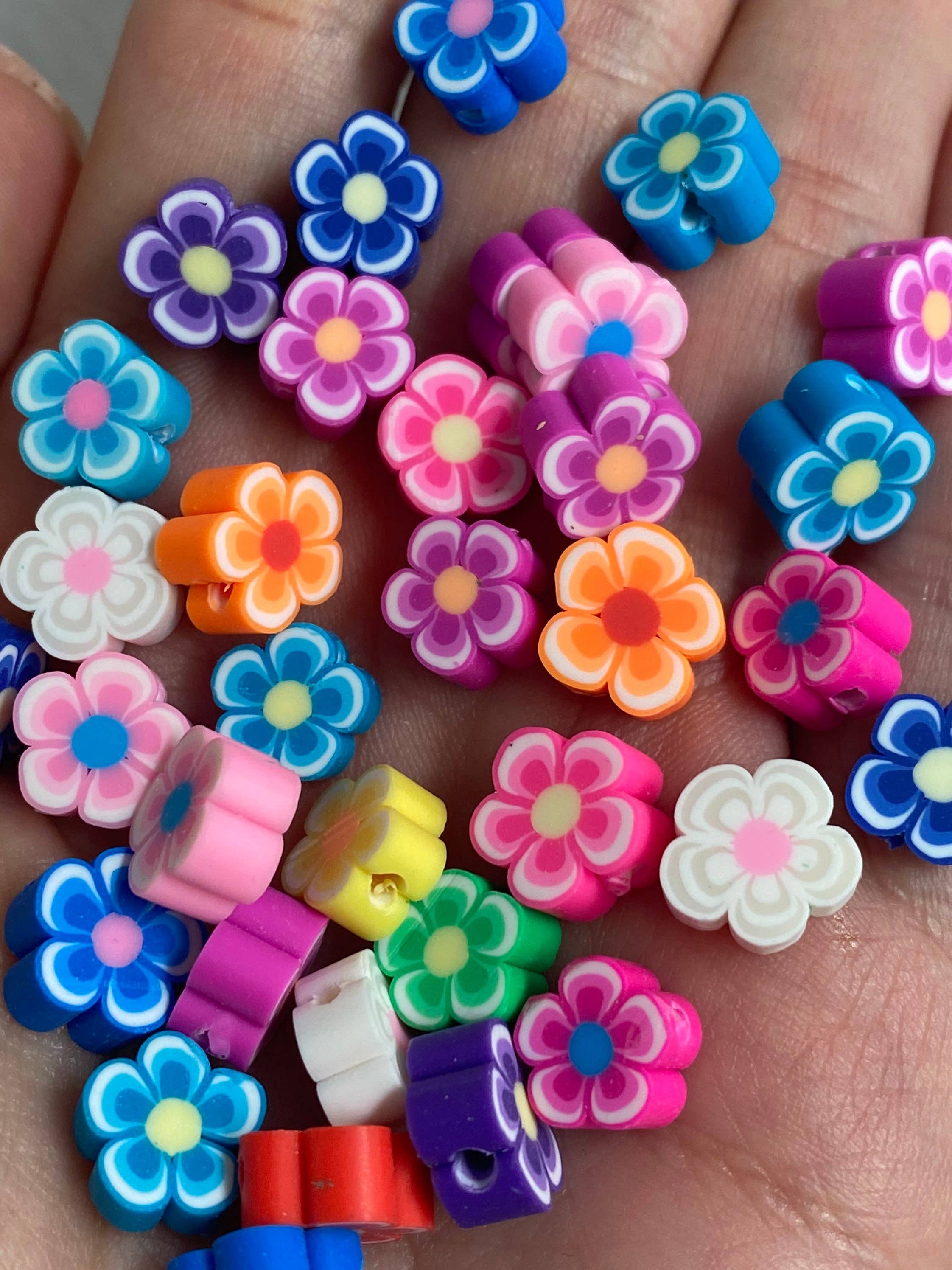 The Bead Bazaar - Wholesale Beads - 100 Bright Flower Beads, 90's Boho Accent Flower Beads, Colo6
