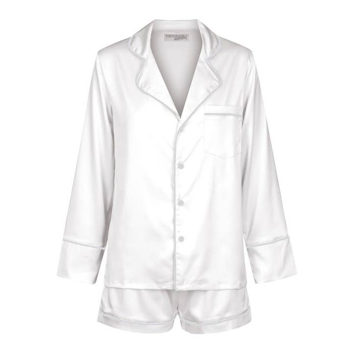 Satin Personalised Pyjama Set - Long Sleeve White/White (Pre-order) for wholesale by Midnight Mischief
